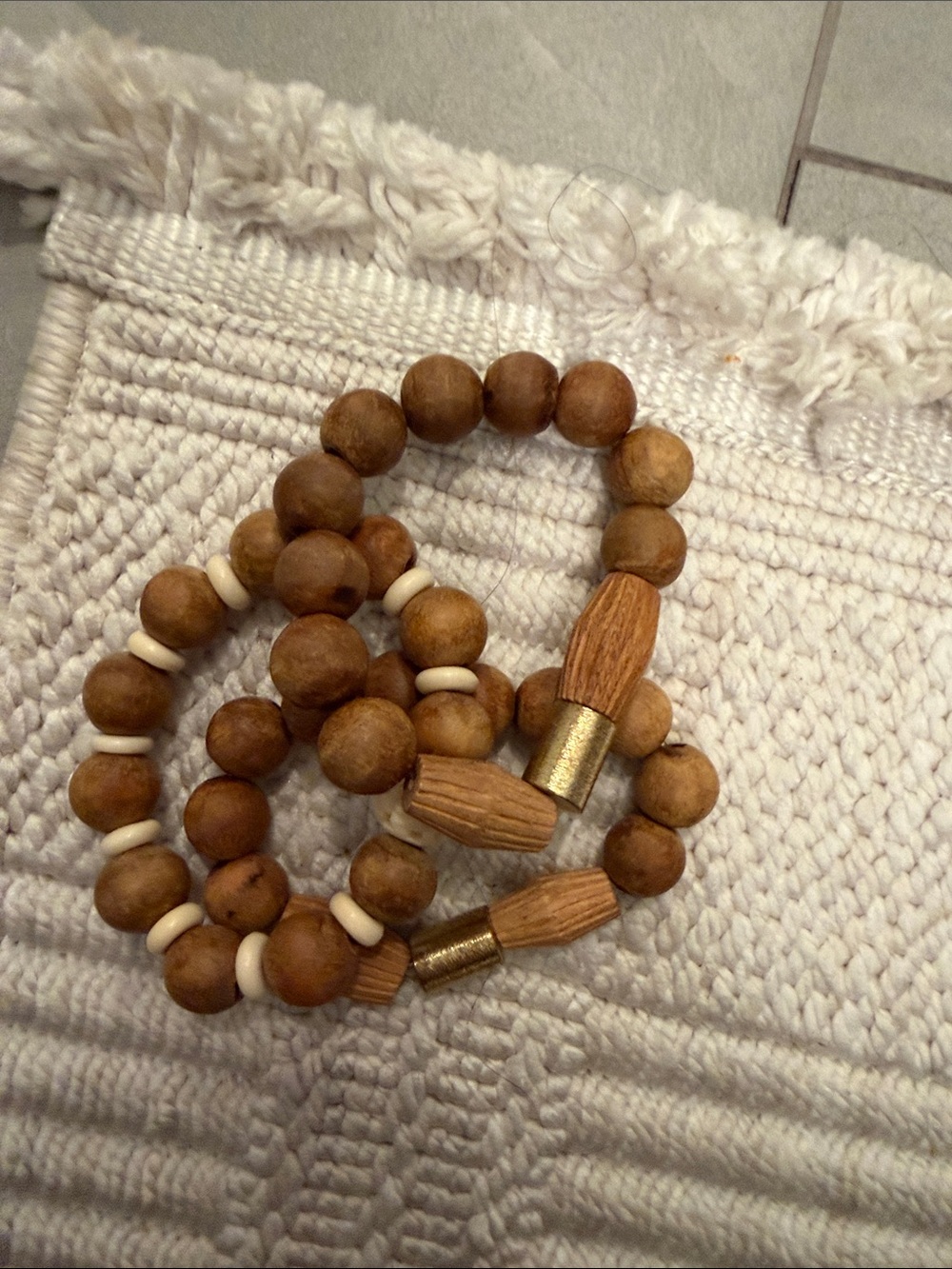 Source Unknown Brown Wooden Bead Bracelet with Gold Accents